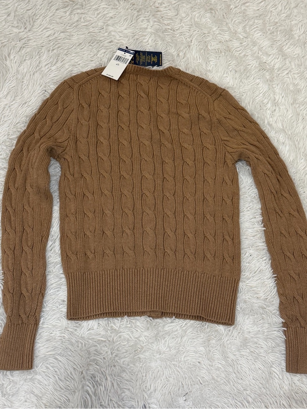 Ralph Lauren Cable-Knit Crewneck Cardigan - Camel Brown - Picture 5 of 5